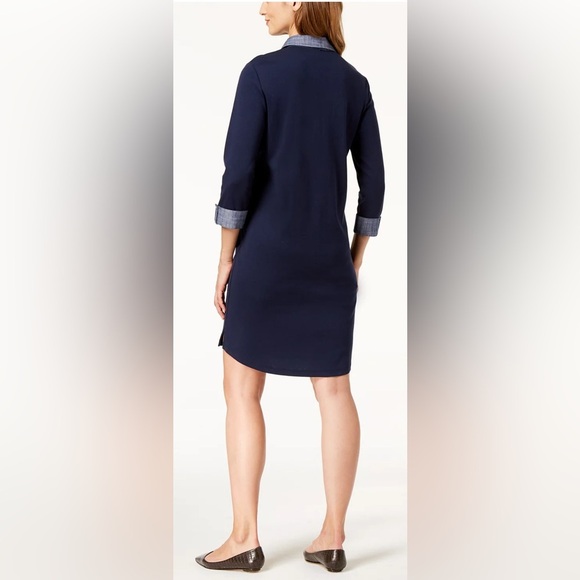 Karen Scott Blue A-Line Polo Collar Dress for Work - Picture 2 of 6